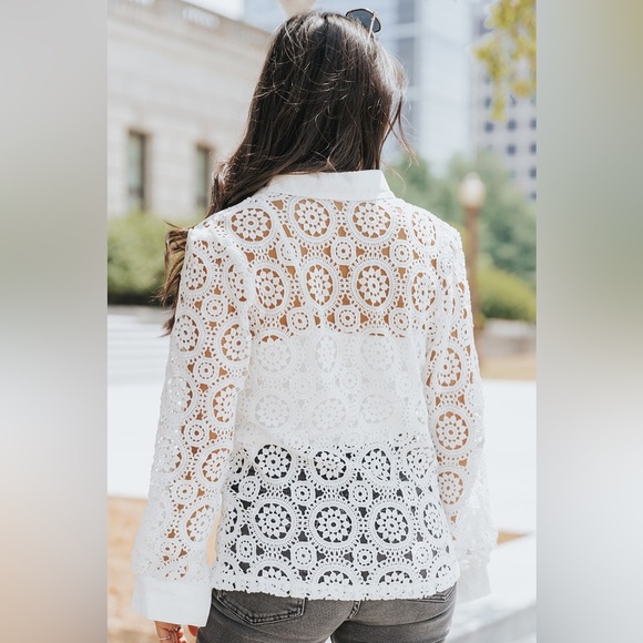 Button-Up Lace Collared Shirt - Picture 3 of 3